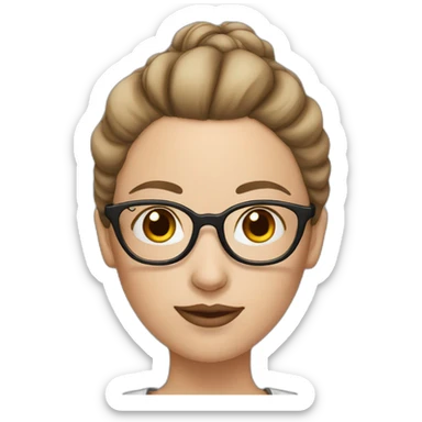 white skin woman with brown hair bun and glasses sticker