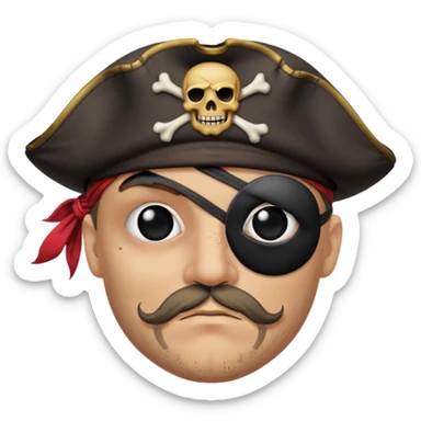 pirate with black eyepatch covering one eye and that eye not showing sticker