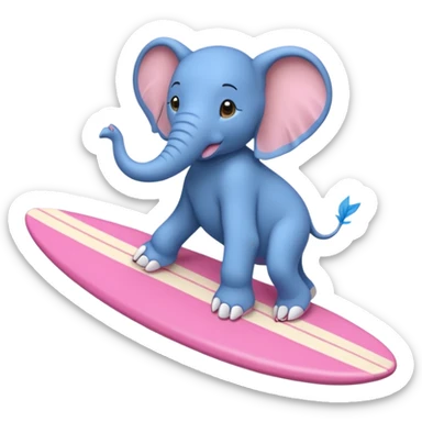 A blue elephant riding a pink surfboard wearing Nike sneakers sticker