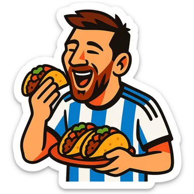 vibrant toon style Messi eating tacos sticker