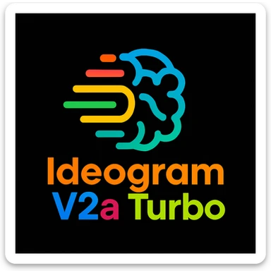 make a non gradient solid but colorful text of "Ideogram V2a Turbo", black background, add this logo too,  sticker
