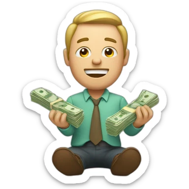 greedy man with money in hands sticker