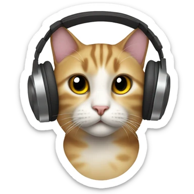 cat with headphones on sticker