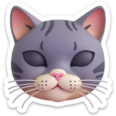 close-up of a tired cat face, eyes half closed, visible eye bags, small frown, sleepy and worn-out expression, glossy 3D effect, soft lighting, smooth gradients, high detail sticker
