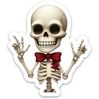 Cute skeleton w dark red bow on head w middle finger sticker