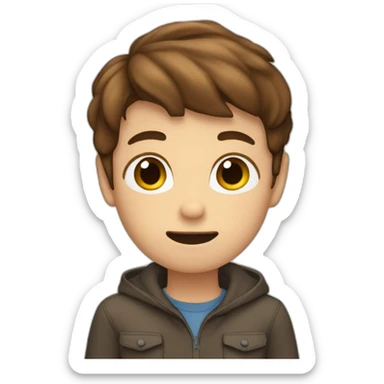 A boy with Brown hair saying “STOP” with his hands  sticker