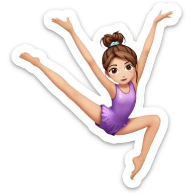 girl with long brown hair with messy bun, chaotic sparkle eyes cartwheel sticker