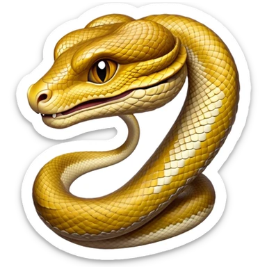 Cinematic Noble Python Portrait Emoji, Poised and regal, with a powerful, sinuous body adorned in intricate scale patterns and piercing, focused eyes, Simplified yet sharp and sophisticated features, highly detailed, glowing with a soft, earthy glow, high shine, intelligent and formidable, stylized with an air of primal elegance, focused and commanding, soft glowing outline, capturing the essence of a watchful and confident serpent that appears ready to coil out of the screen with effortless authority! sticker