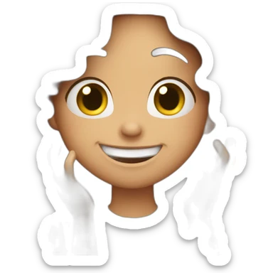 Brunette girl with king wavy hair laughing while covering her mouth  sticker