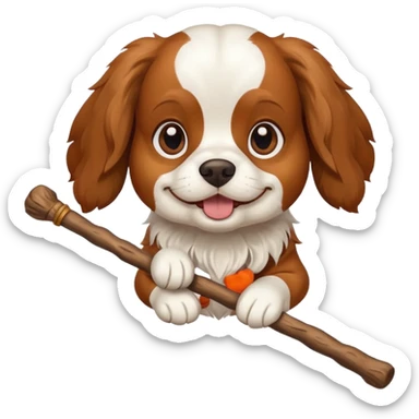 A cavalier dog with a stick sticker