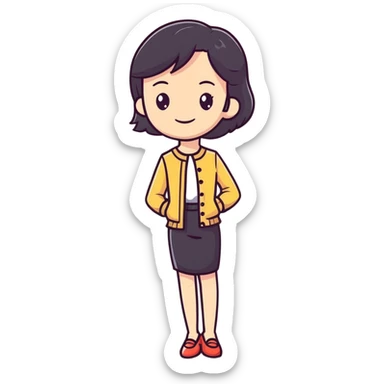 Poised British girl with fashionable outfit, graceful posture and subtle smile sticker