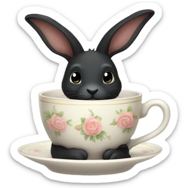 Black rabbit sat in teacup sticker