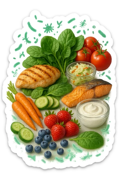 dieta low FODMAP + flora bilanciata, iperrealistica 4k sticker