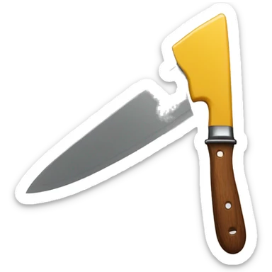 a knife with a wooden handle and the blade is only dripping mustard sticker
