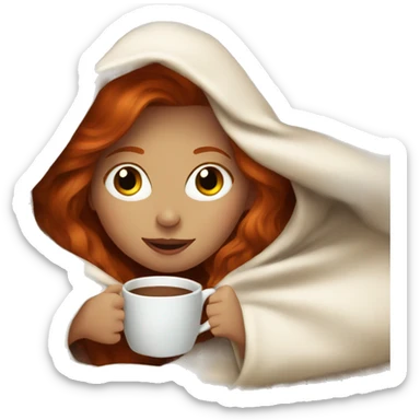 redhead girl drinking coffee under a blanket sticker