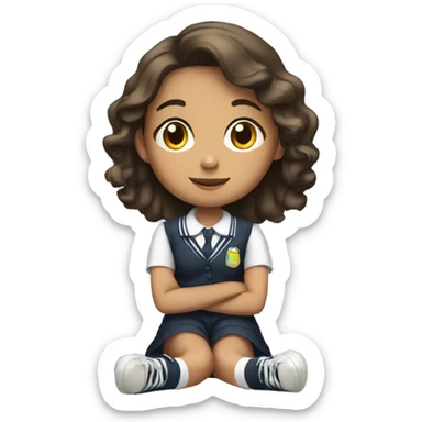 A young girl in a school uniform sitting legs crossed  sticker