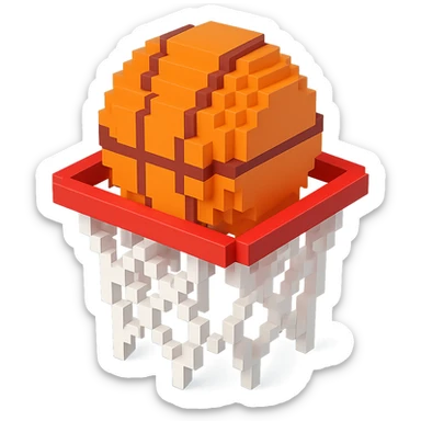 Voxel-style basketball in a net, variation 6 sticker