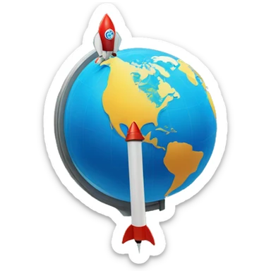 blue globe with a rocket orbit around it sticker