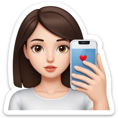 A brunette girl takes a selfie sticker