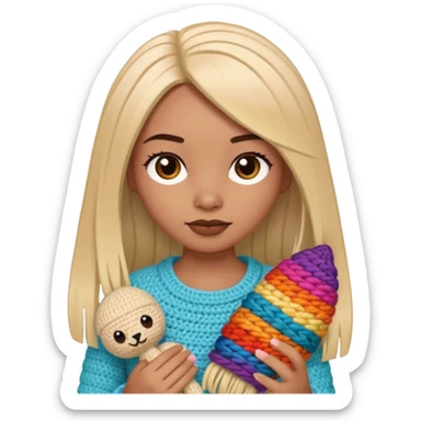 Pegatinas de Mujer con pelo lacio  tejiendo un amigurumi  sticker