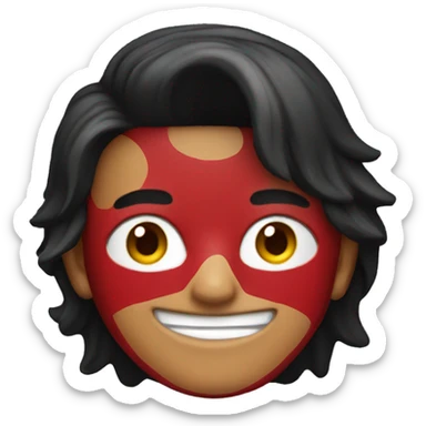 smiling boy in red sweater in batman mask sticker