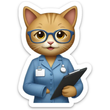 Kitty therapist in pantsuit with clipboard and glasses sticker
