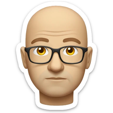 Create an image of a bald philosopher with glasses, looking thoughtful and serious, wearing a plain T-shirt.  sticker