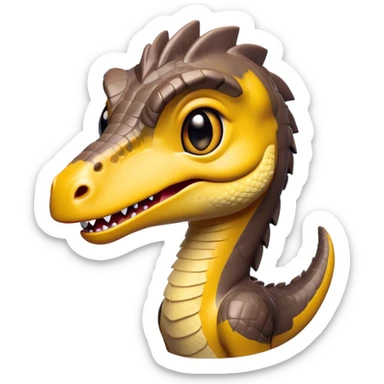 Cinematic Cute jurassic park Velociraptor Portrait Emoji, Head tilted playfully with a cheeky smirk, featuring a compact, agile form with smooth, dark scales and softened, expressive eyes that sparkle with mischievous charm, Simplified yet irresistibly adorable features, highly detailed, glowing with a warm, inviting prehistoric glow, high shine, affectionate and lively, stylized with a touch of whimsical dinosaur mischief, soft glowing outline, capturing the essence of a playful jurassic park Velociraptor that seems as if it could sprint out of the screen into your heart! sticker