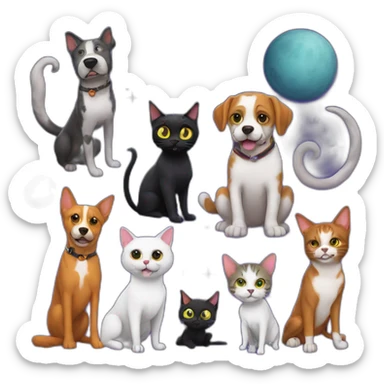 Halloween in the space with two dogs AND five cats sticker