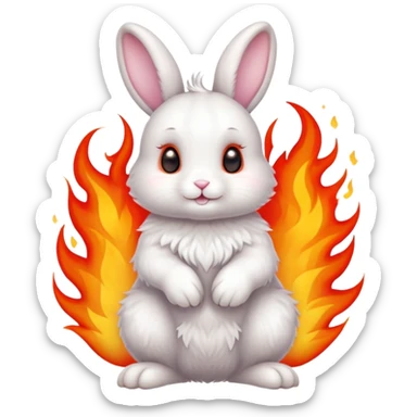 Cute bunny rabbit with flame paws, fiery feet, adorable face sticker