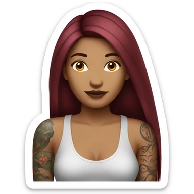 Tattooed woman with long straight burgundy hair sticker