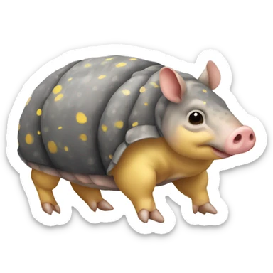 Mottled gray brown chubby armadillo pig with yellow and black spots and cute tiny eyes sticker