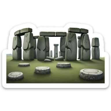 Cinematic Realistic Stonehenge Landscape Emoji, depicted with ancient, mysterious stone circles set against a moody sky, rendered with atmospheric lighting and detailed textures that evoke its prehistoric allure. sticker