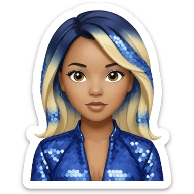 LeToya Luckett with long black hair blonde hair, indigo sequin outfit sticker