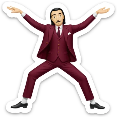 the word "DALI" written in white on a bordeaux red background, where the letters are dancing sticker