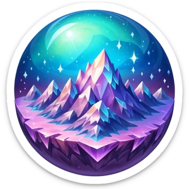 icon planet, crystal Planet, surface covered in glowing crystals mountains and dust sticker