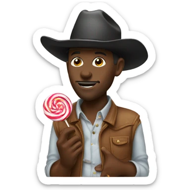 Black man eating candy with a cowboy hat sticker