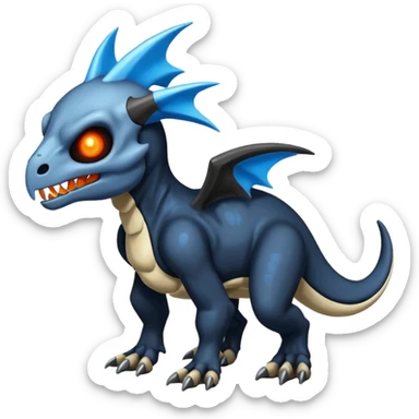 Shiny Dark Black And Blue Duskull-Cubone-Salandit-Fakémon-hybrid-creature (full body)  sticker