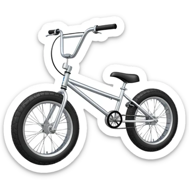 BMX bike with chrome frame, side view, small wheels with fat tires, high rise handlebars, pegs on axles, iOS emoji style sticker