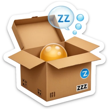 emoji of sleeping box, box is brown colored, open and empty, with a tiny Zzz bubble sticker