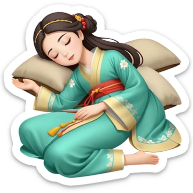 Beautiful girl in Hanfu lying on the ground sleeping sticker