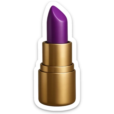 Create a realistic lipstick emoji with a gold case and purple lipstick. The image should have no background and be in a photorealistic style. sticker