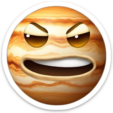 planet Jupiter with a cartoon grimacing face sticker