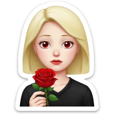 una faccina emoji triste che porge una rosa di fronte sticker