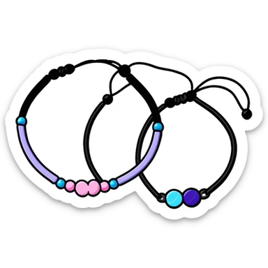 Two beaded friendship, bracelets that have pink blue and purple sticker