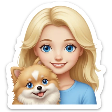 smiling girl with blue eyes with a pomeranian blonde sticker