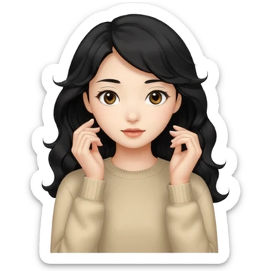 Beautiful girl,Black hair, wavy long hair,Black eyes,Chinese, beige sweater  sticker