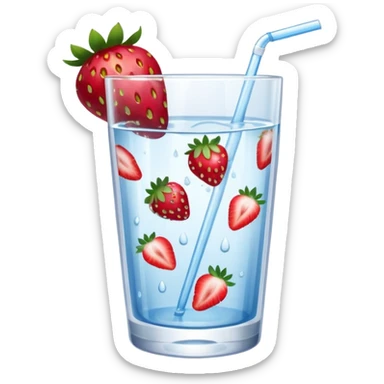 glass of water with strawberry slices sticker