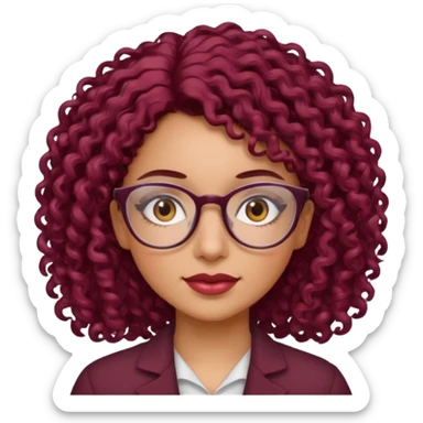 hispanic women with brown eyes and clear glasses and burgundy curly hair sticker