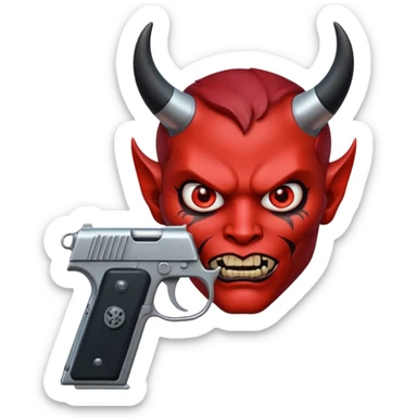 Una cara de diablo  con una pistola sticker